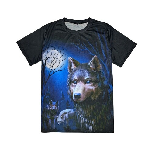 블루 문 늑대 동물 쿨드라이 티셔츠