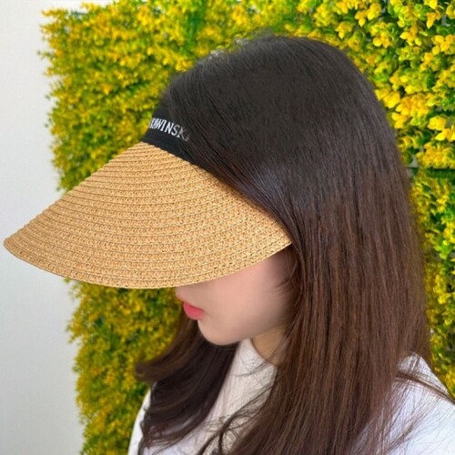자외선 햇빛 차단 블랙 여름 라피아 썬캡 모자 KK632