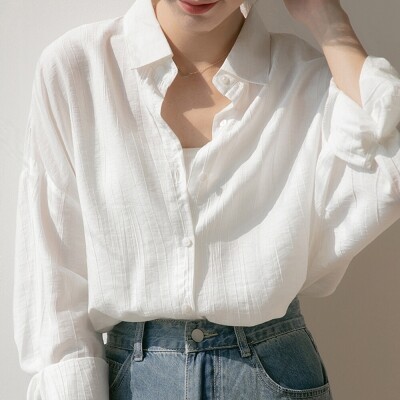 이지마켓B2B,여자 오버핏 화이트 셔츠 여성 루즈핏 블라우스 남방 여름 긴팔 흰색 셔츠