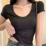 여성 스판 슬림 반팔 이너 슬림핏 여자 U넥 반팔 티셔츠